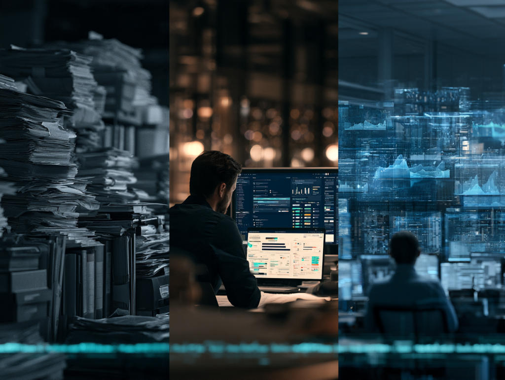 Hindsight, Insight and Foresight showing the evolution from reactive compliance to integrated management systems and AI-powered business performance.